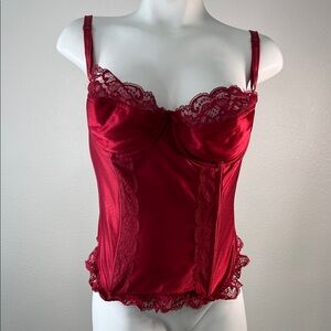 Charnos Vintage Red Lace Bustier Corset with Garters 38C
